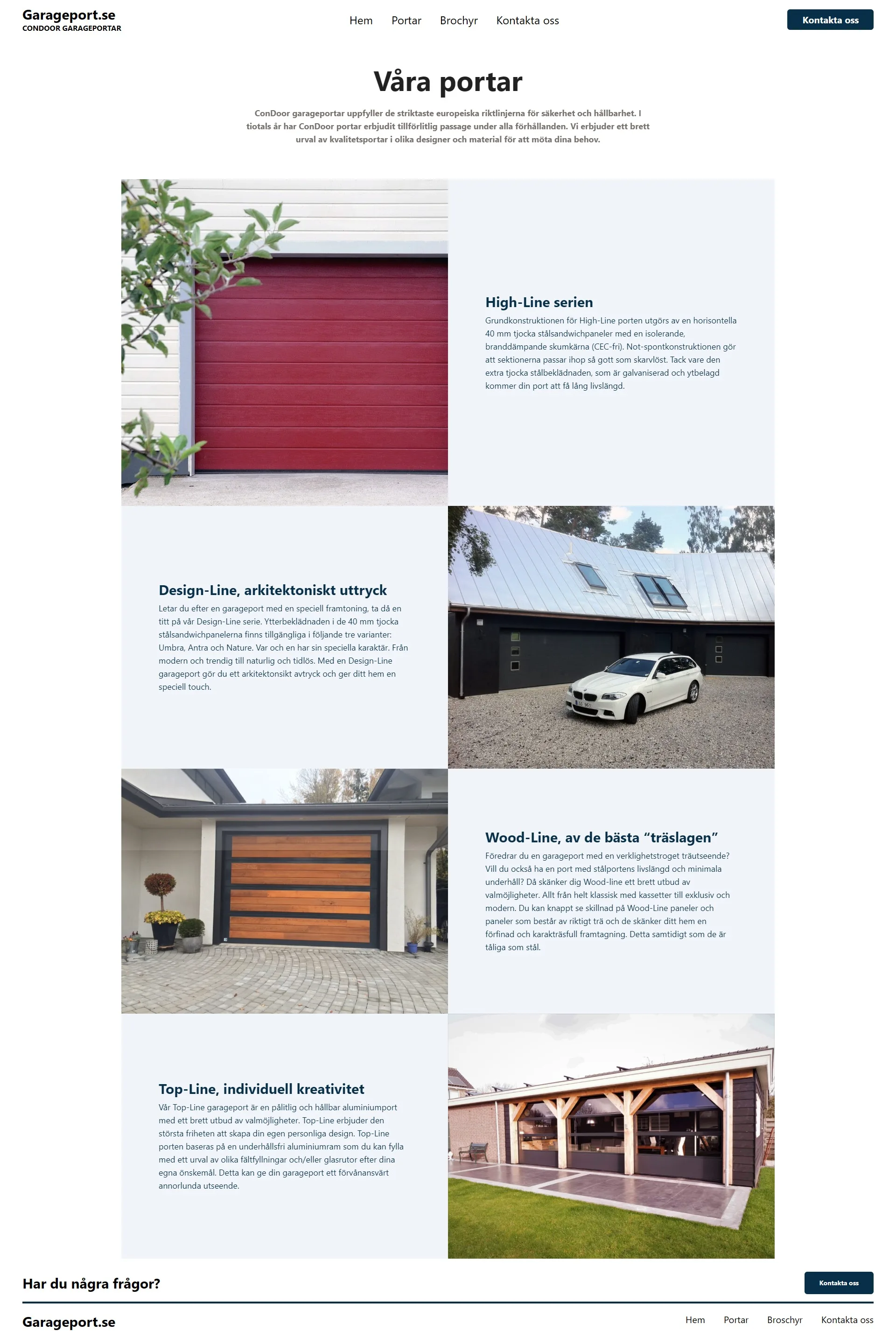 Portar page: four door series in alternating photo and text rows