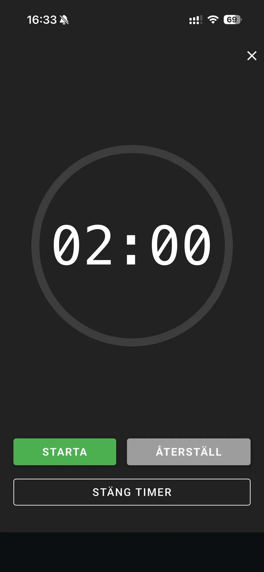 Rest timer showing 02:00 in a large ring