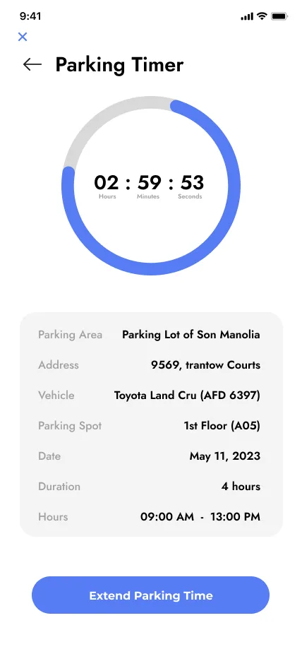 Parking timer showing 02:59:53 remaining
