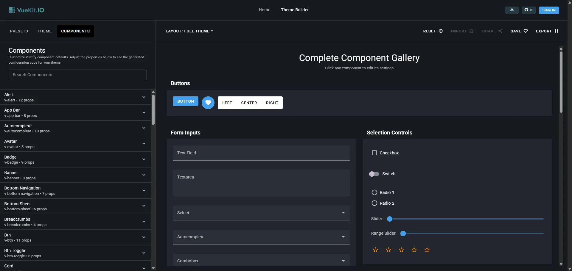 VueKit theme builder